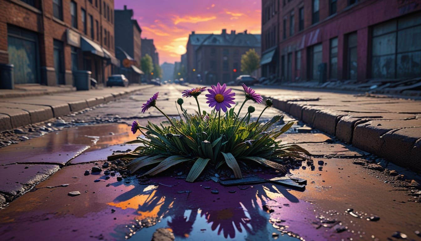 Vibrant Daisy Blooms in Urban Decay, Inspired by Impasto Mas...