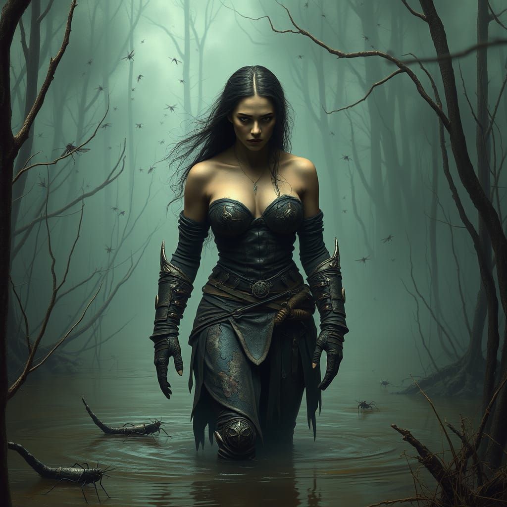 Giant Woman in Swamp: Dark Gothic Art