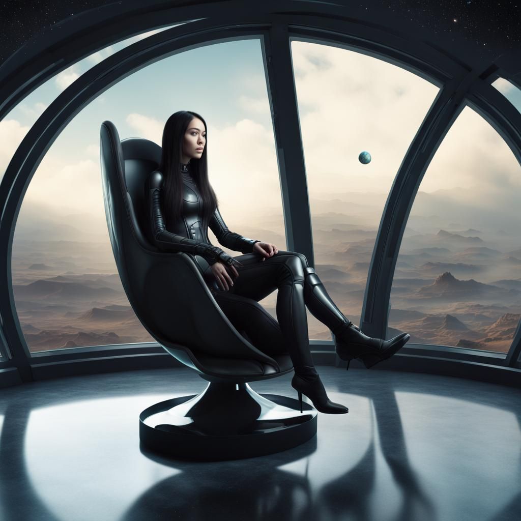 Woman in Spacesuit Overlooking Outer Space