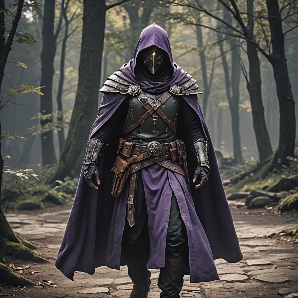 Purple-Skinned Cleric in Heavy Armor, Cinematic RPG