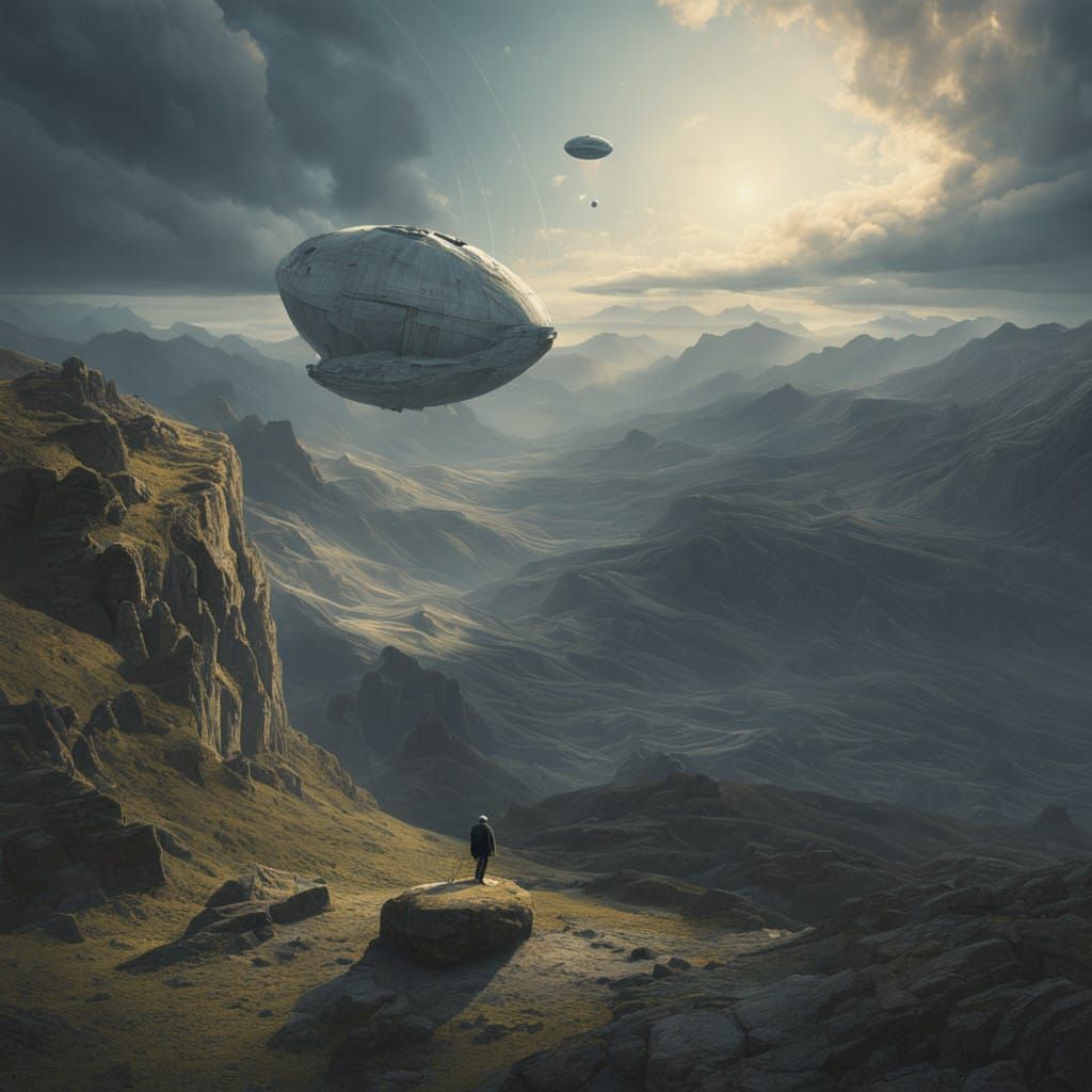 Surrealist Oil Painting of Celestial Bodies in Orbit