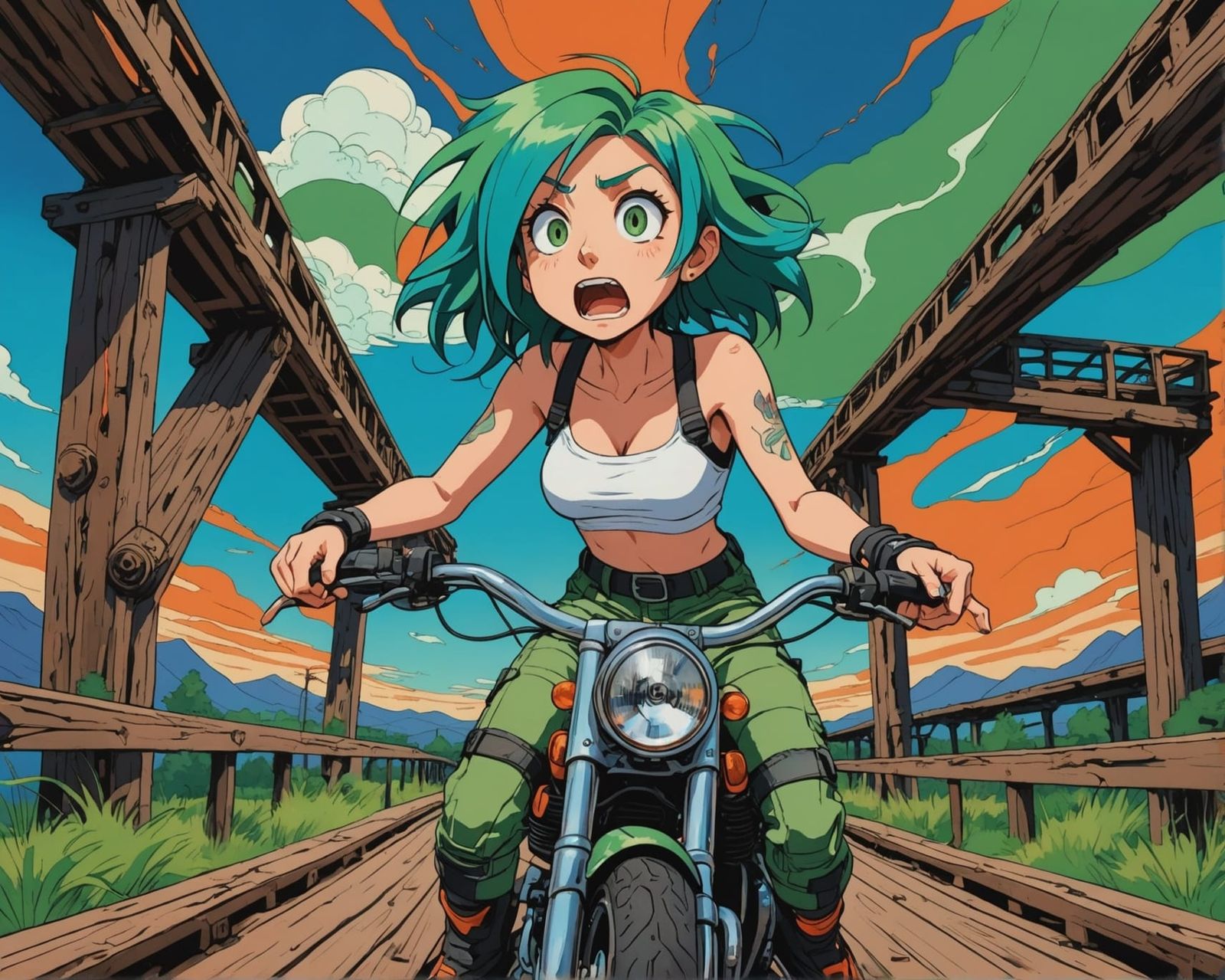 Anime Girl's Silent Scream on Twisted Bridge