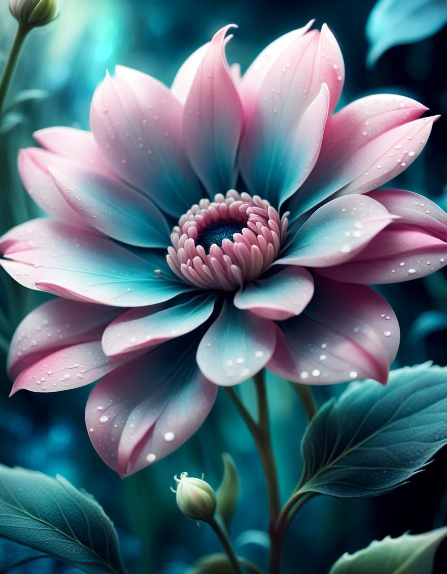 Pink Flower in Mystical Garden, Botanical Art