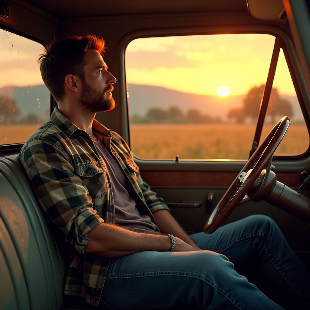 Vintage Pickup Truck at Sunset: Hyperrealistic Matte Paintin...