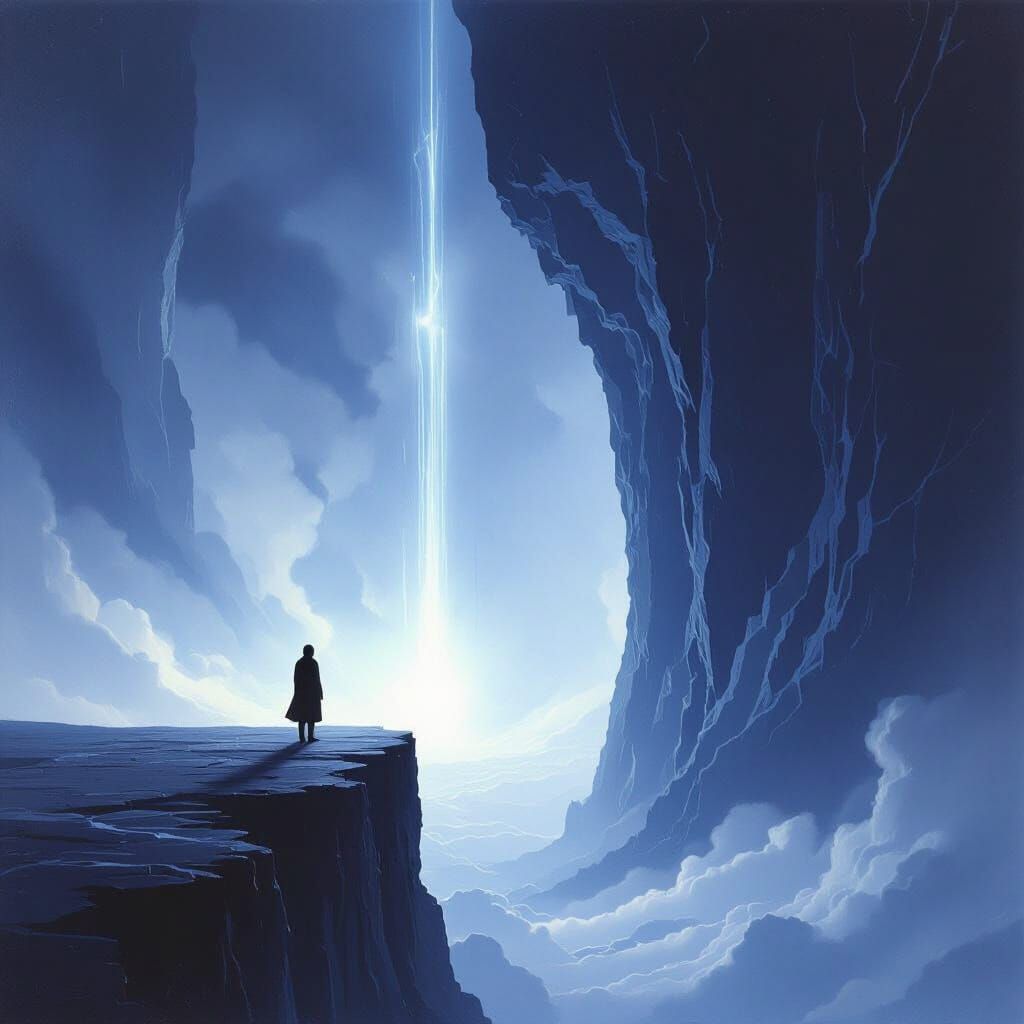 Figure at Precipice of Negative Infinity in Surrealist Style