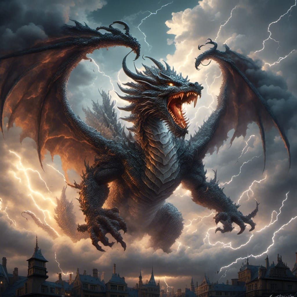 Cloud Dragon Flying with Lightning and Roaring