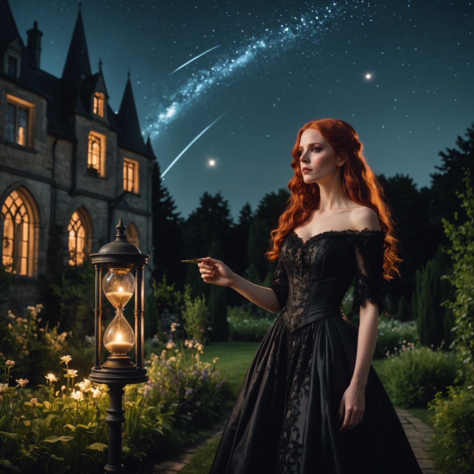 Gothic Redhead Gazing at Shooting Star