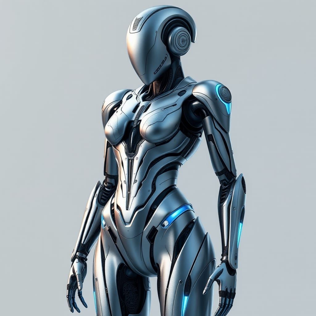 Futuristic Android Body with Silver and Blue Accents