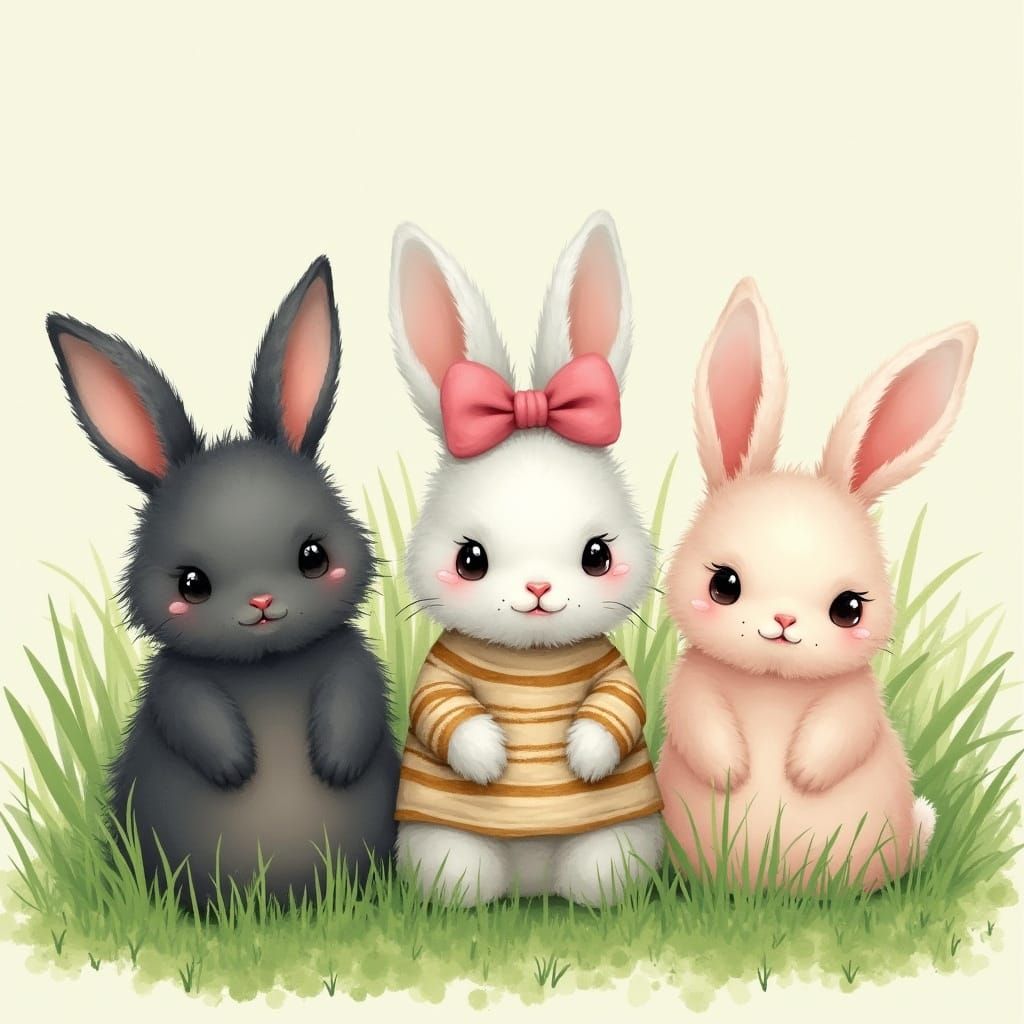 Button-Eyed Bunnies in Beatrix Potter Style