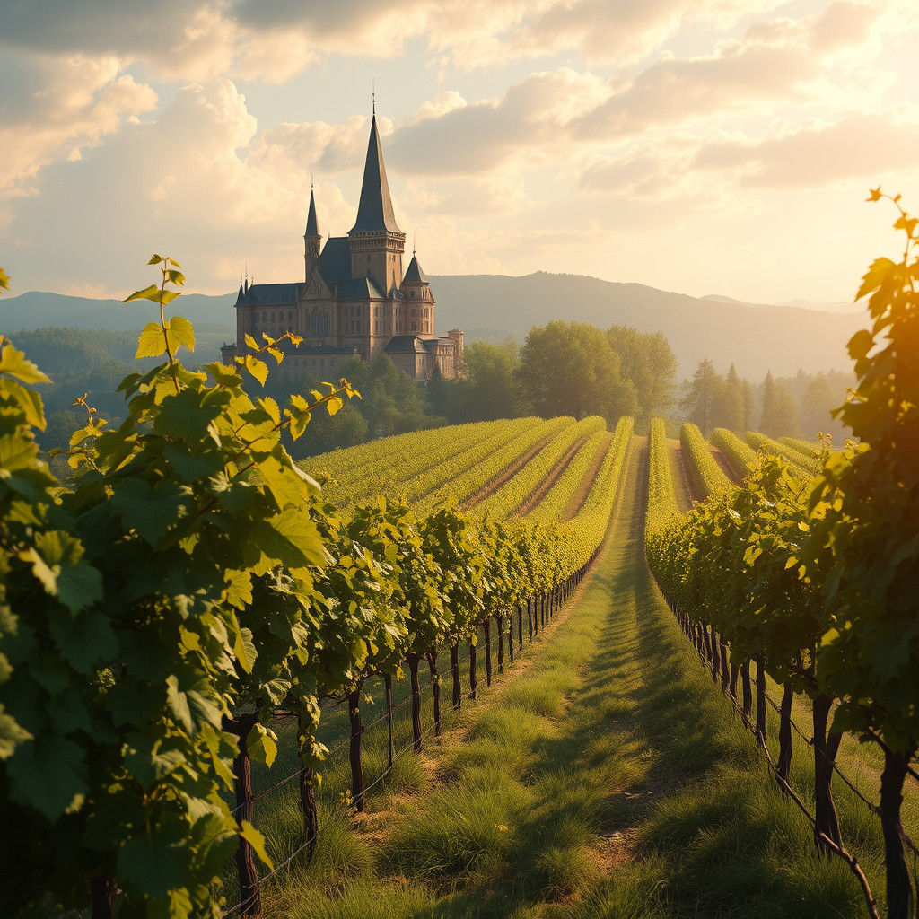Alsatian Vineyard in Summer: Detailed Matte Painting
