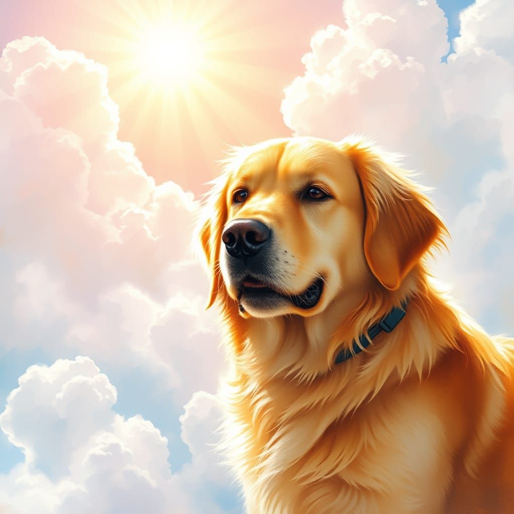 Golden Retriever in Radiant Sunshine, Impressionist Gouache ...