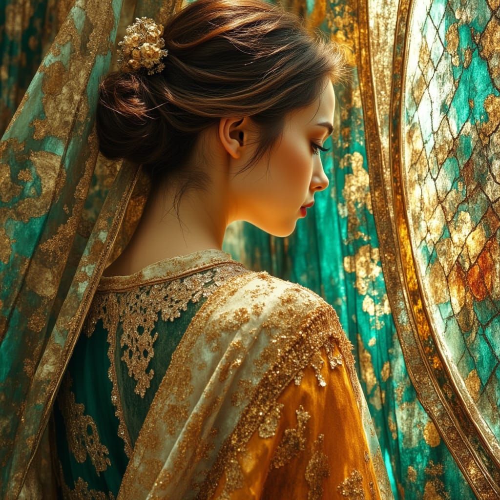 Elegant Woman with Stained Glass in Art Nouveau Style