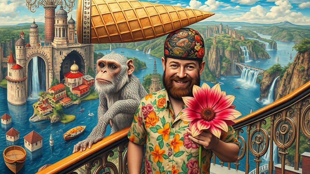 Psychedelic Floating City Utopia in Oil Painting Style