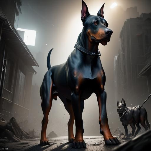 Doberman in Dark Night: 3D Game Cinematic