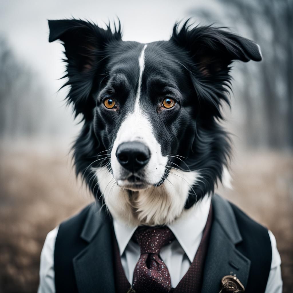 Border Collie Portrait in Dapper Apparel