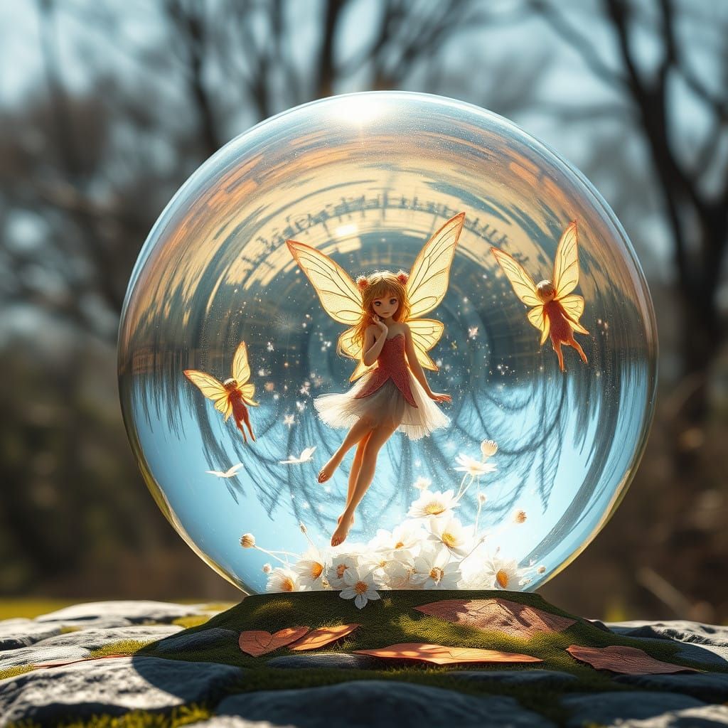Vibrant Glass Orb Encloses Whimsical Fairy World
