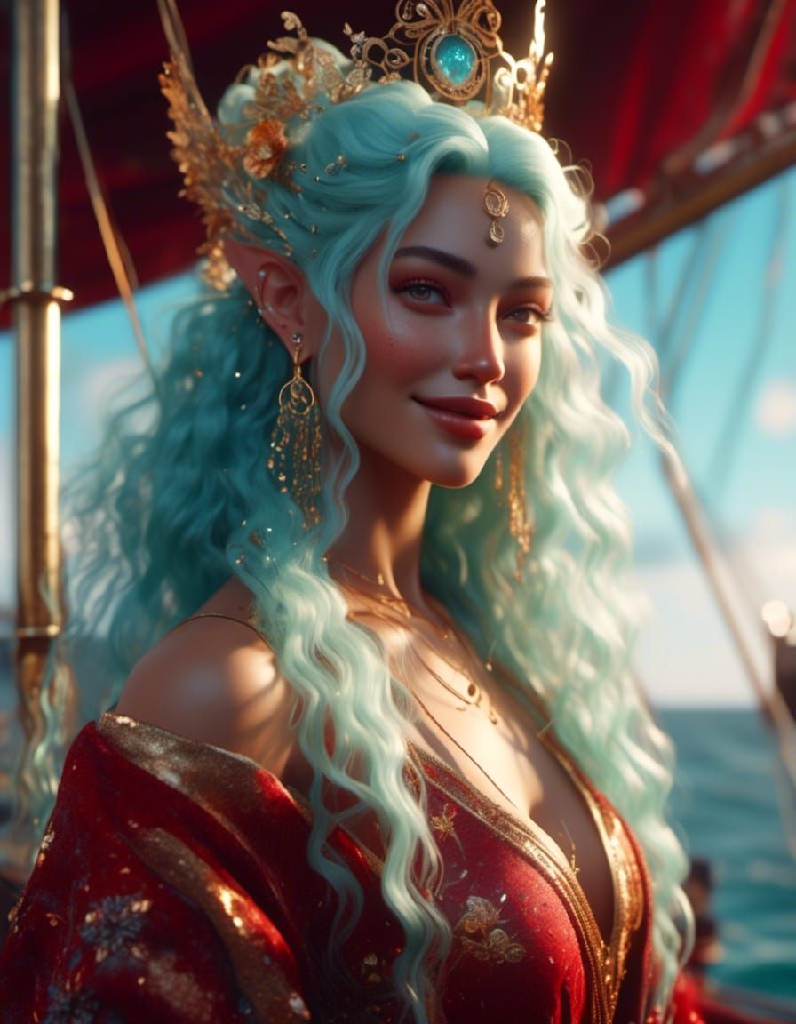 Pastel Sea Queen Portrait in Striking Animation Style