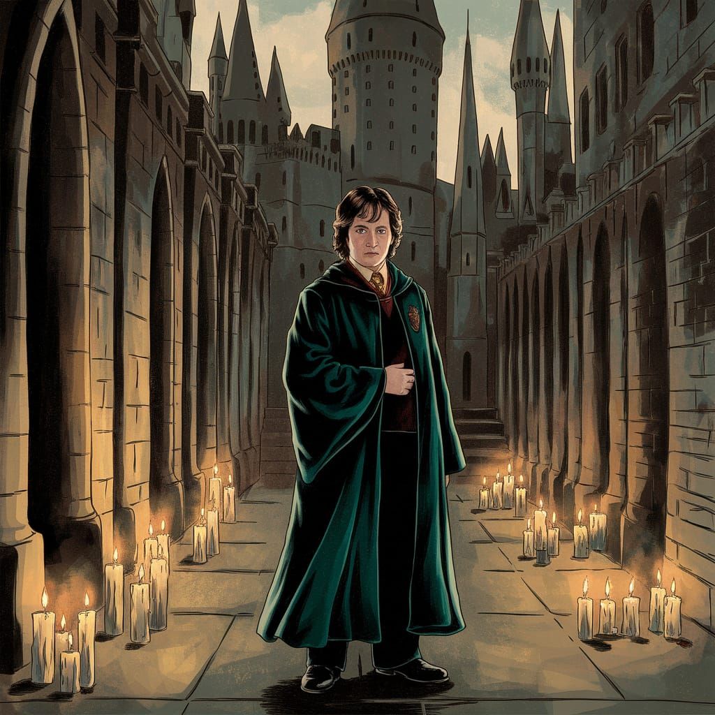 Gregory Goyle poses for a picture in his new Slytherin robes