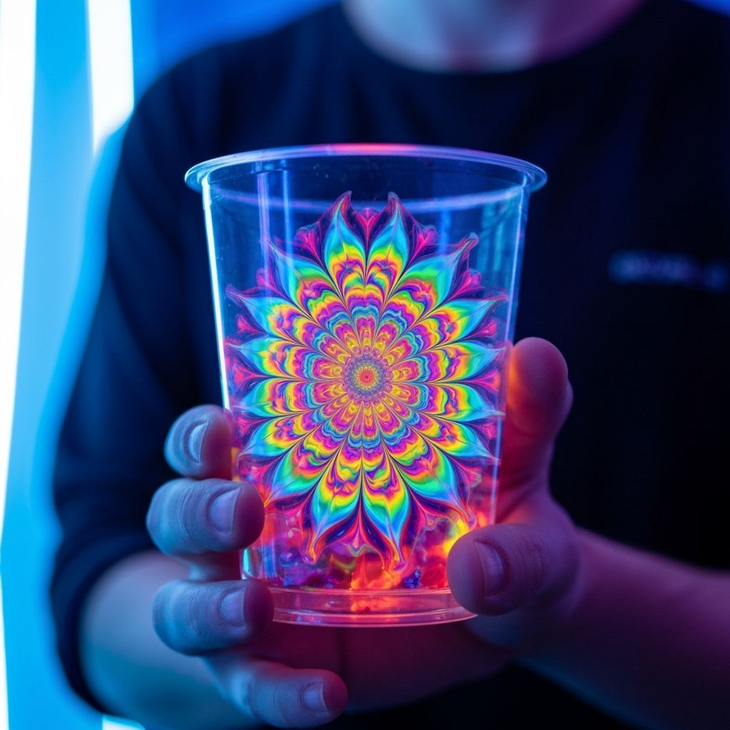 Psychedelic Liquid Crystals in Neon-Lit Cup
