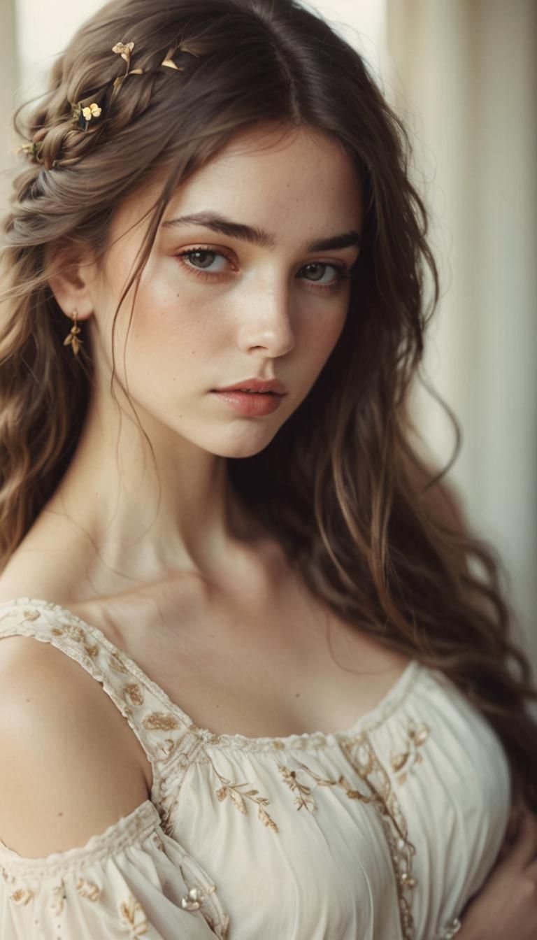 Bohemian Woman in Flowing Dress, Cinematic Still