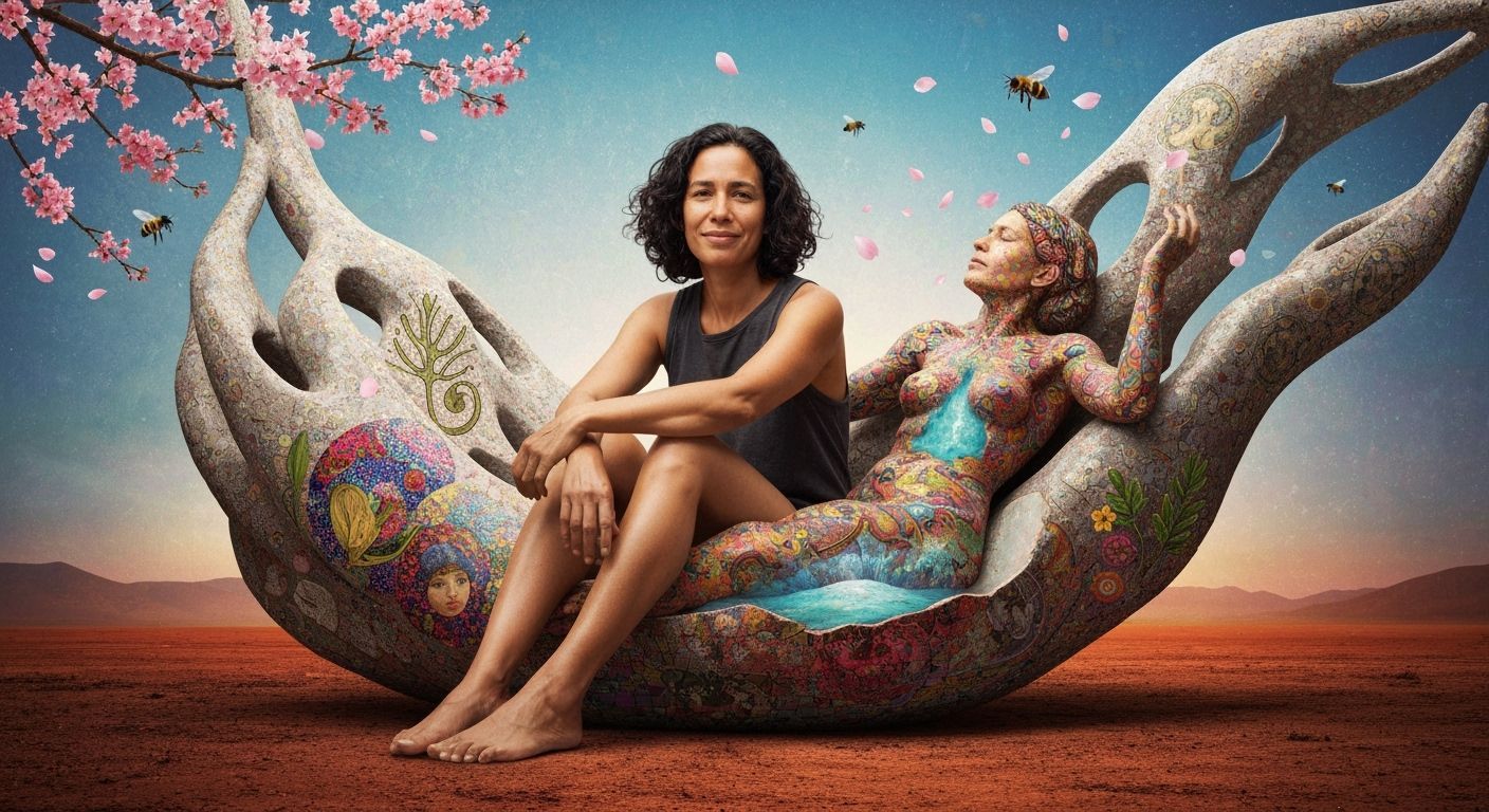 Artist Inside Her Abstract Sculpture