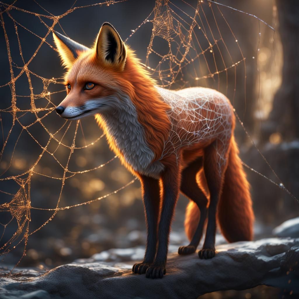 Fox made out of delicate spiderwebs