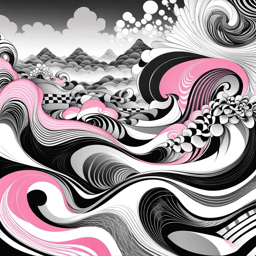 Abstract Portrait with Checkered River Rapids