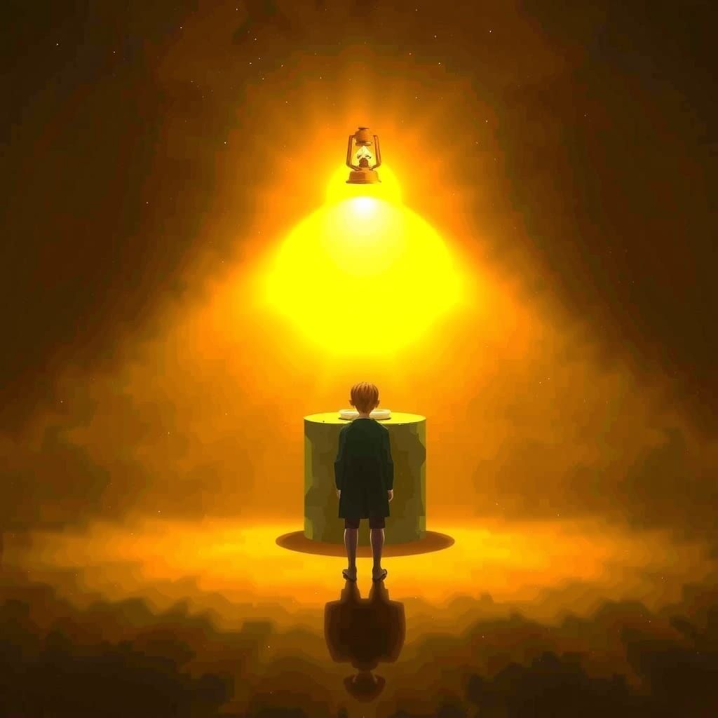 Figure with Lantern Awaiting Home in Chiaroscuro Style