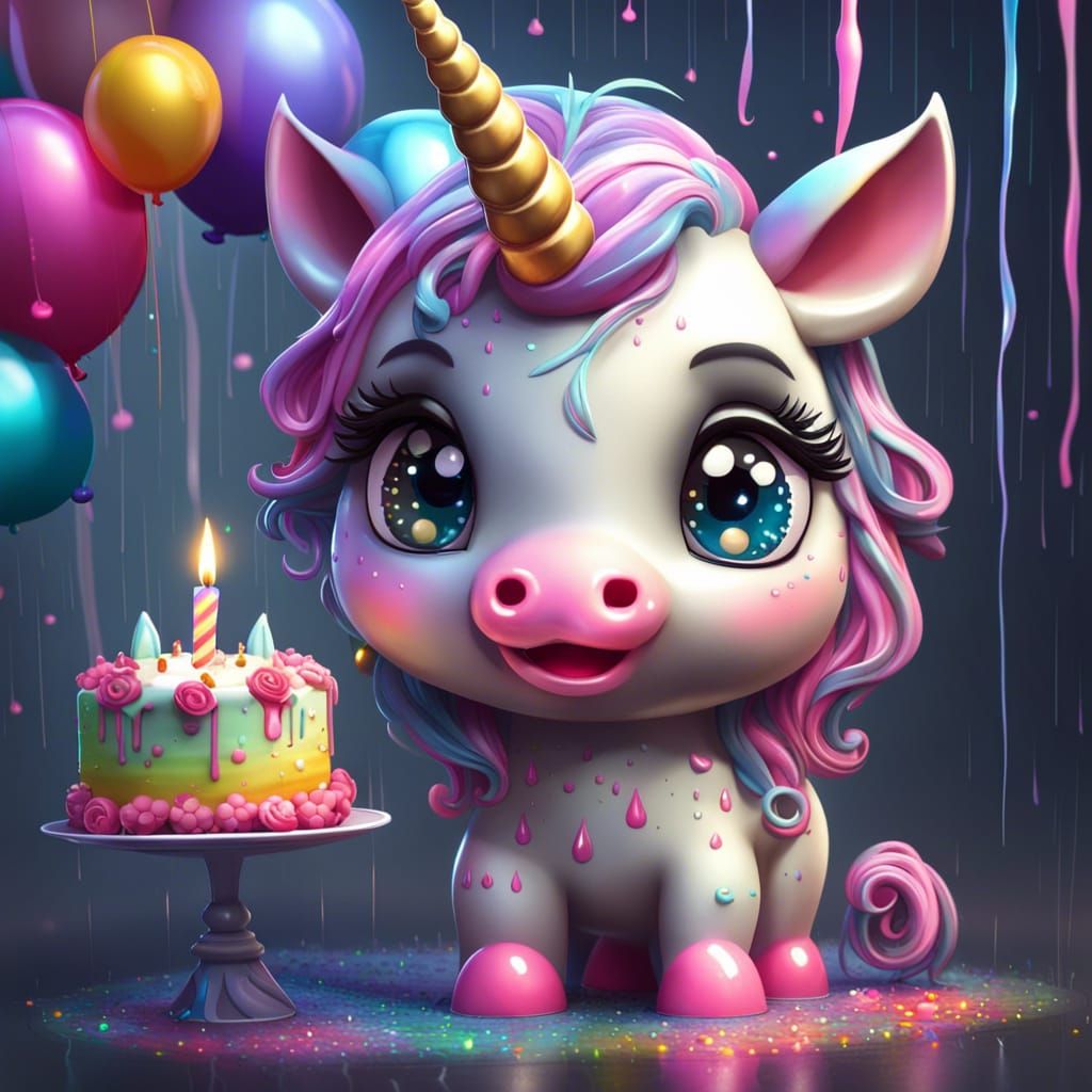 Cute Unicorn Celebrates a Rainy Birthday