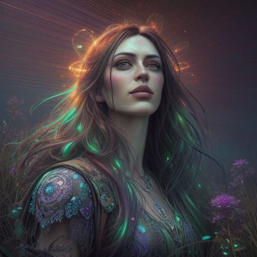 Bioluminescent Aura in Heavenly Meadow: Digital Art