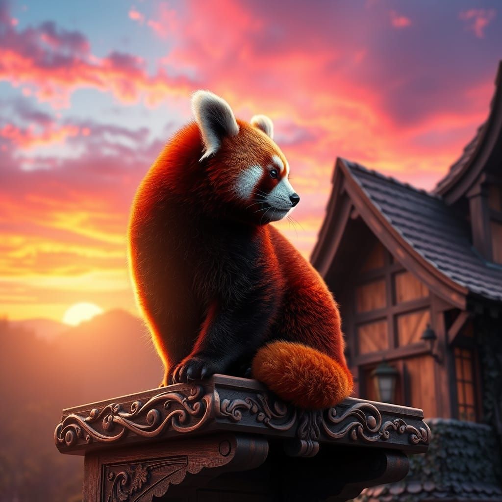 Majestic Red Panda Basks in Warm Sunset Glow