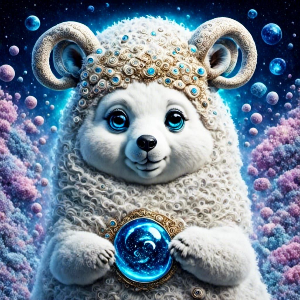 Surreal Teddy Bear with Big Blue Eyes