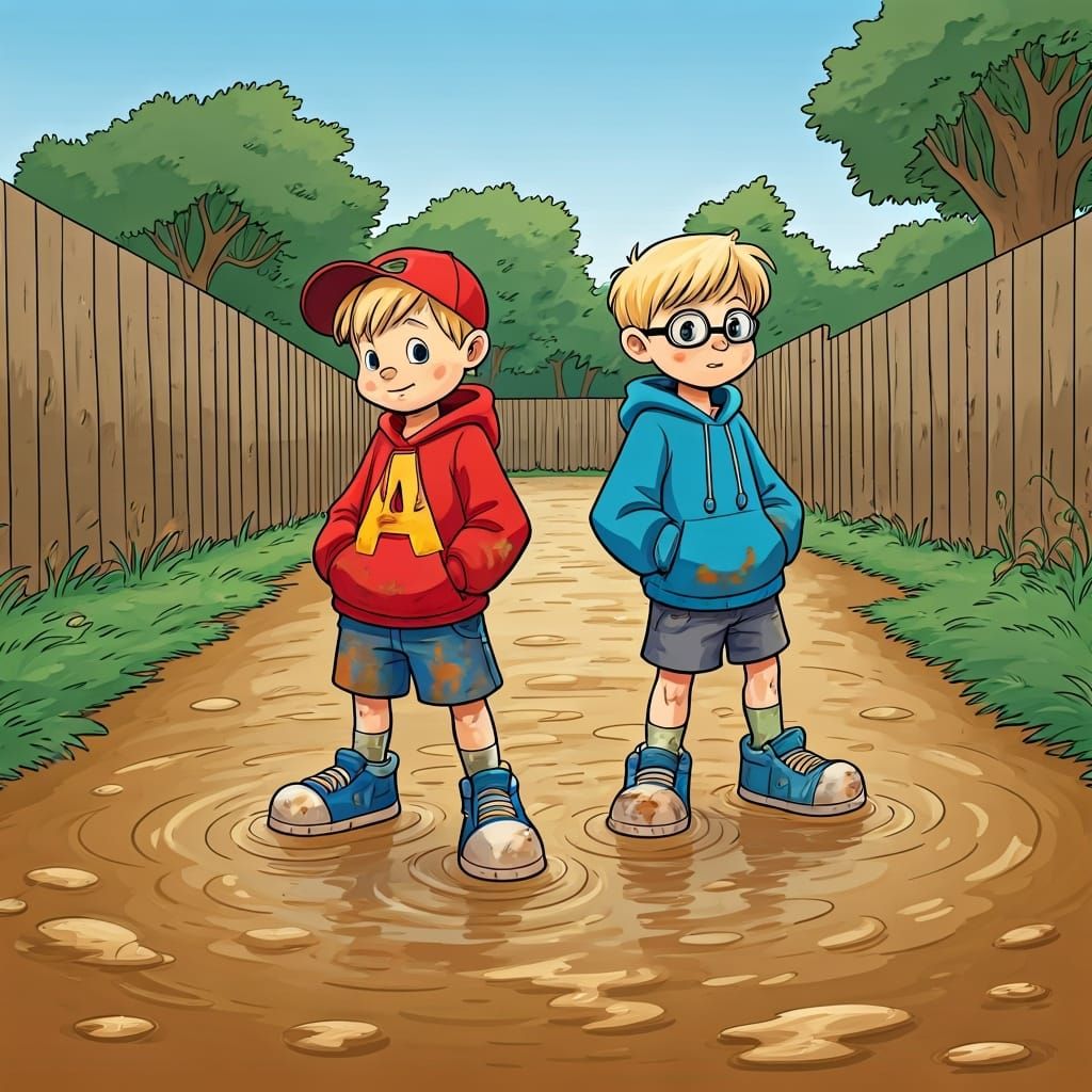 Brothers Alvin, Simon, and Theodore in Mud, Cartoon Style
