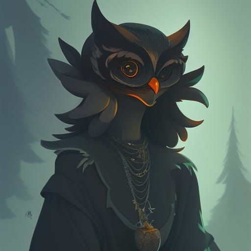Cute Owl Witch Cottagecore Illustration