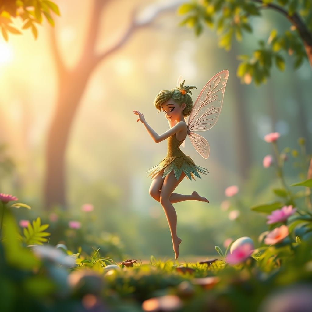 Fairy and Pixie Waltz in Vibrant Forest, Pixar Style