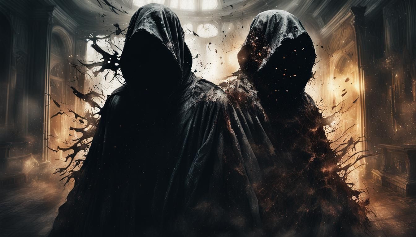 Menacing Ghost in Shadows as Splatter Art