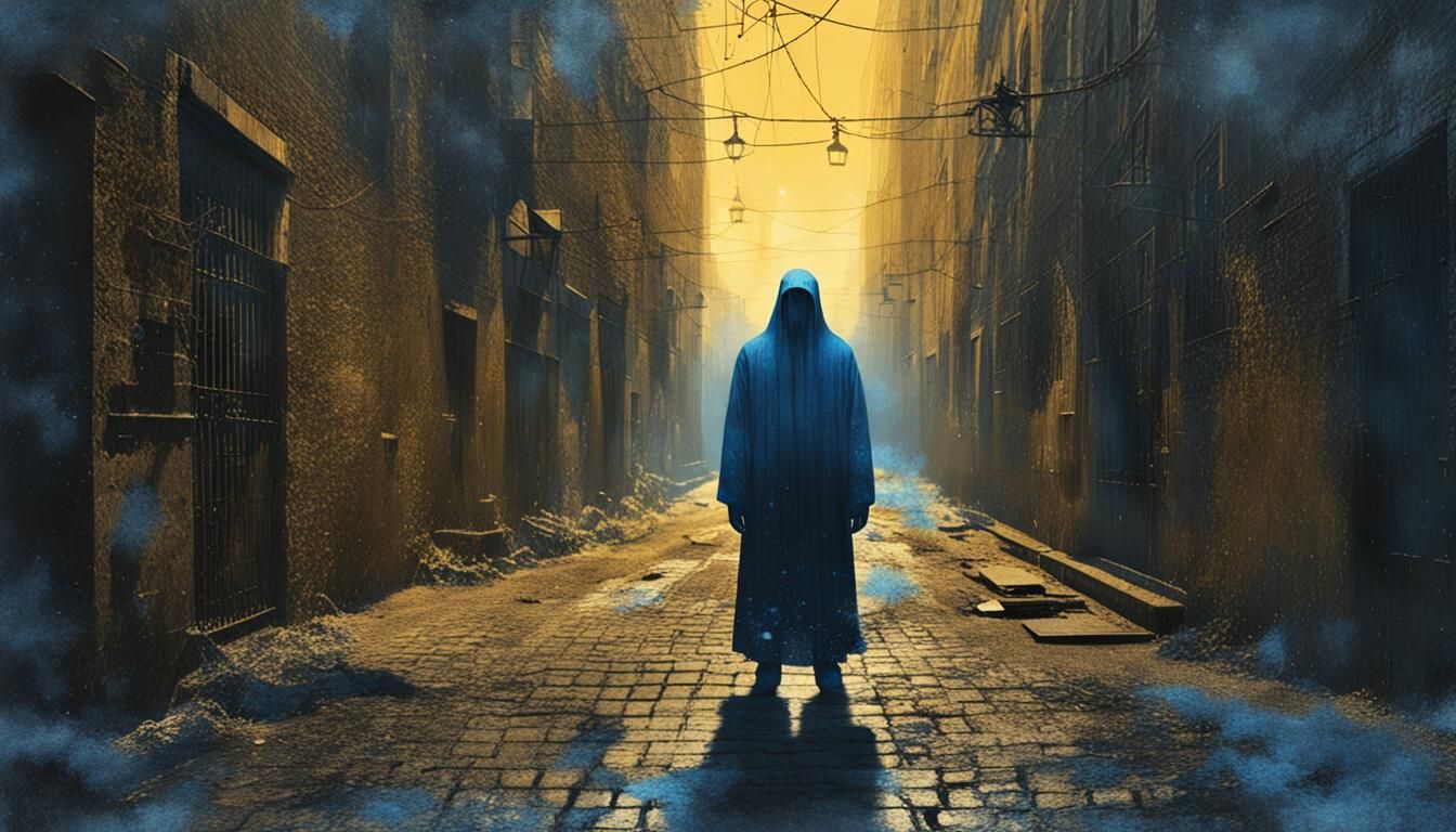 Ethereal Ghost in Abandoned Alley: Splatter Art