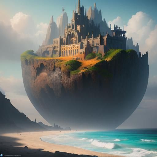Surreal Beach Tear Portal: Detailed Matte Painting