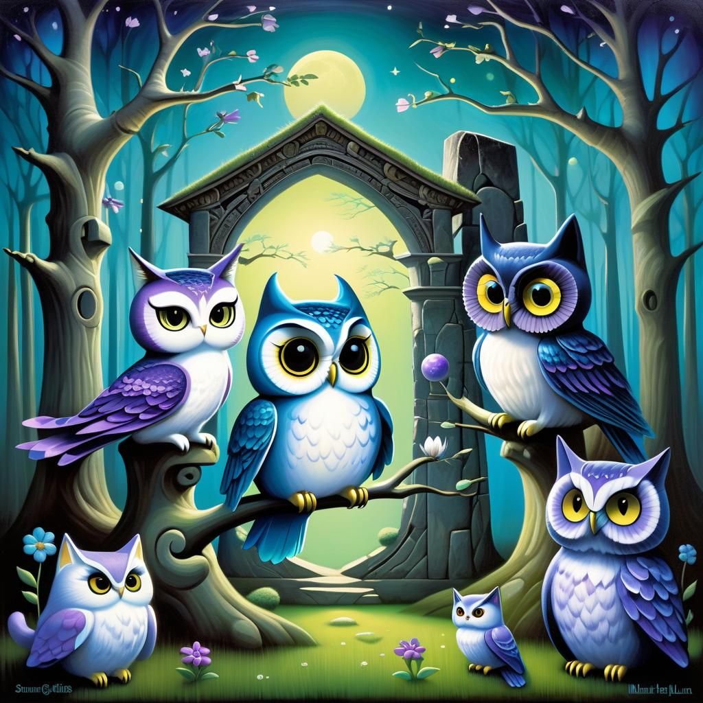 Owl Cats Playing Psychedelic Rock: Post-Impressionism