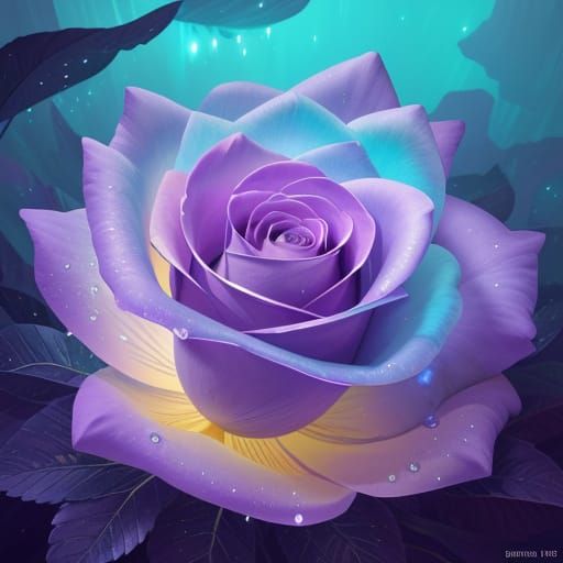 Ethereal Alien Rose in Crystalline Dew Drops