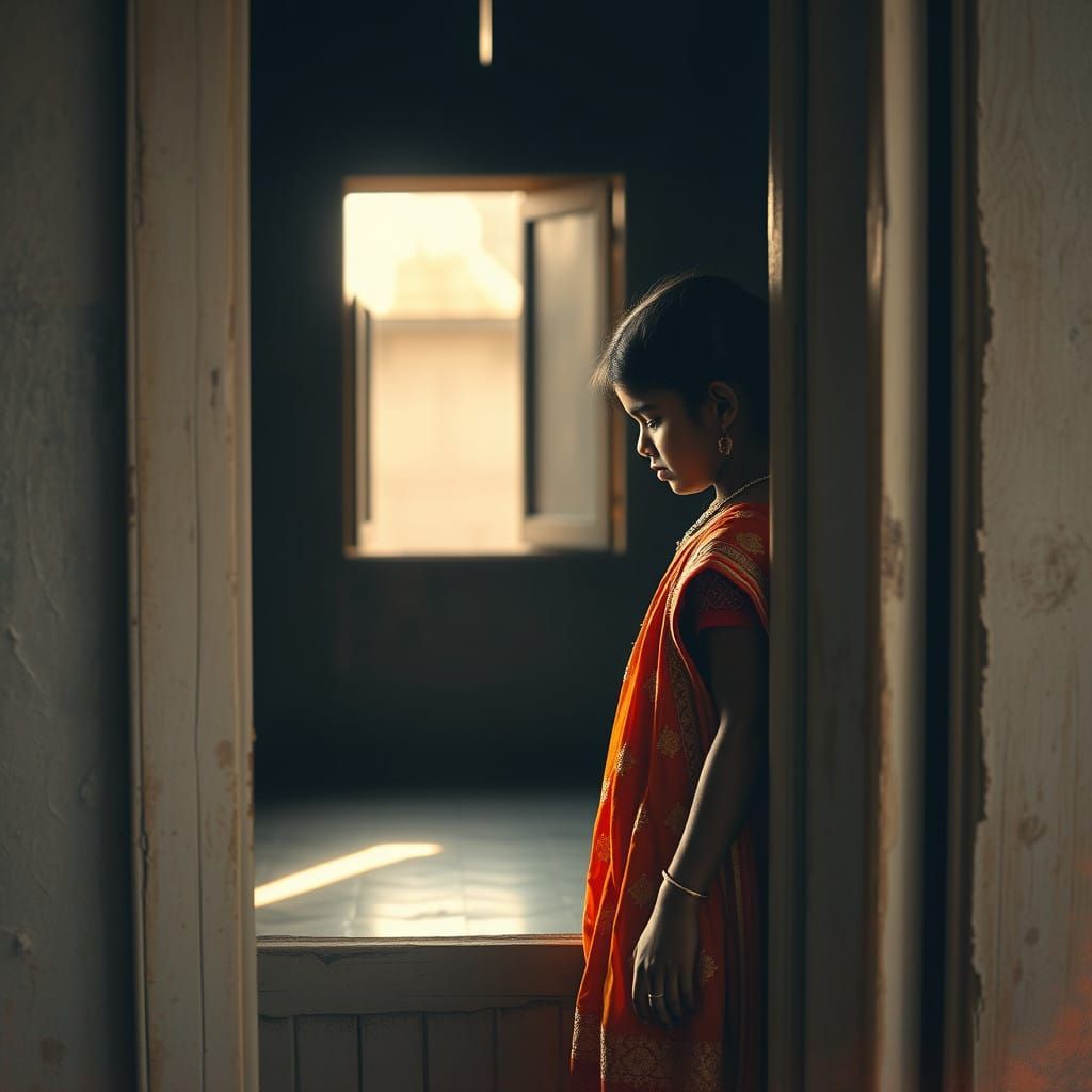 Young Maharashtrian Girl Contemplates Life in Golden Light