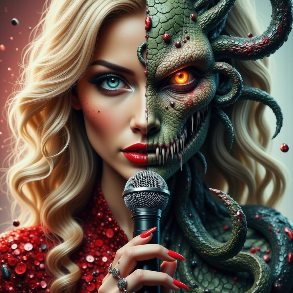 Glamorous Siren and Reptilian Horror Juxtaposition