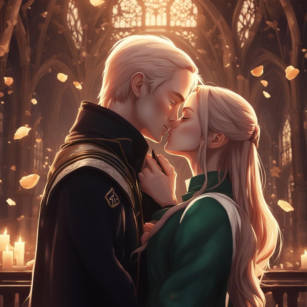 Ginny Weasley and Draco Malfoy Kiss in Anime Style