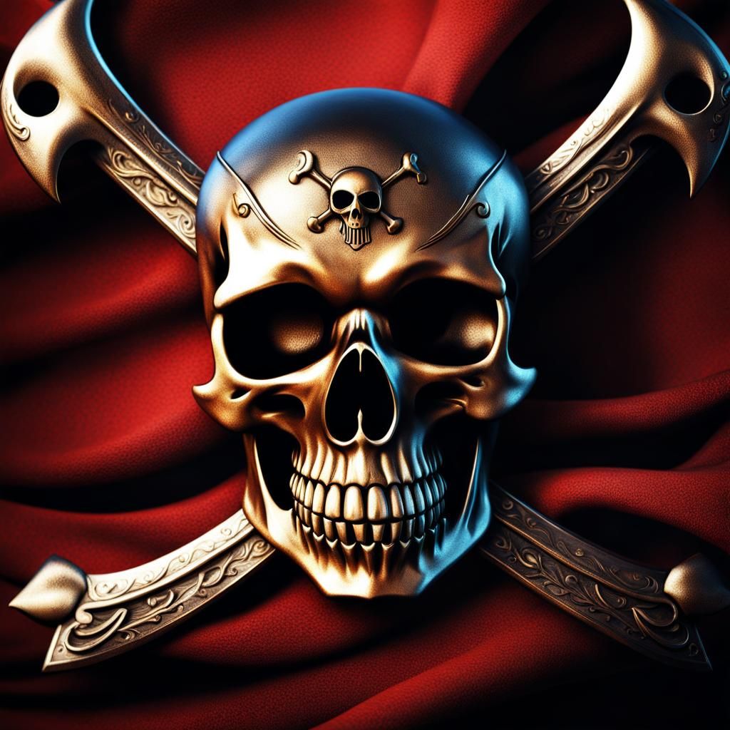 Pirate Flag with Fish Skull in Hyperrealistic Style