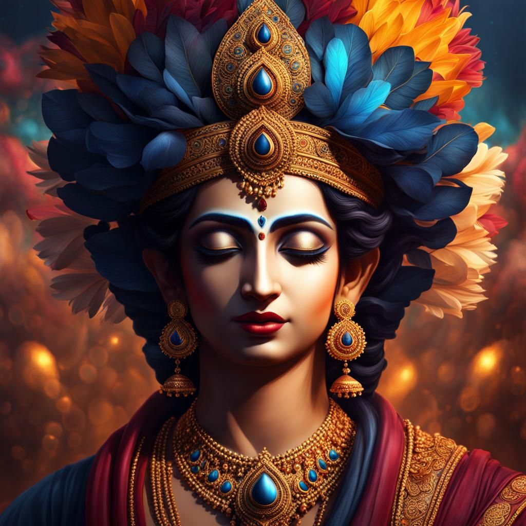 Shree Krishna Face: Detailed Matte Painting