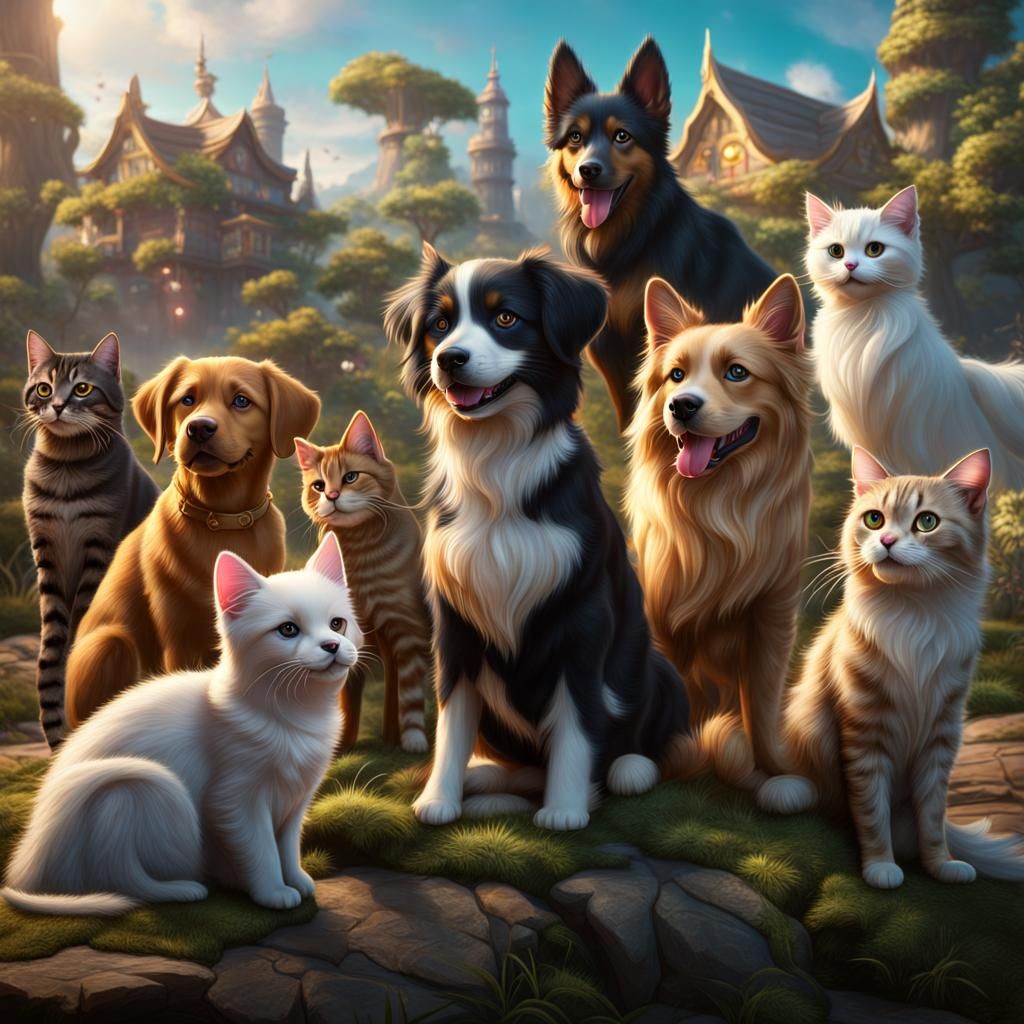 Fantastical Dogs and Cats in Detailed Digital Art