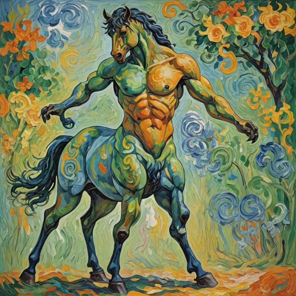Man Centaur in Neo-Impressionist Impasto Painting