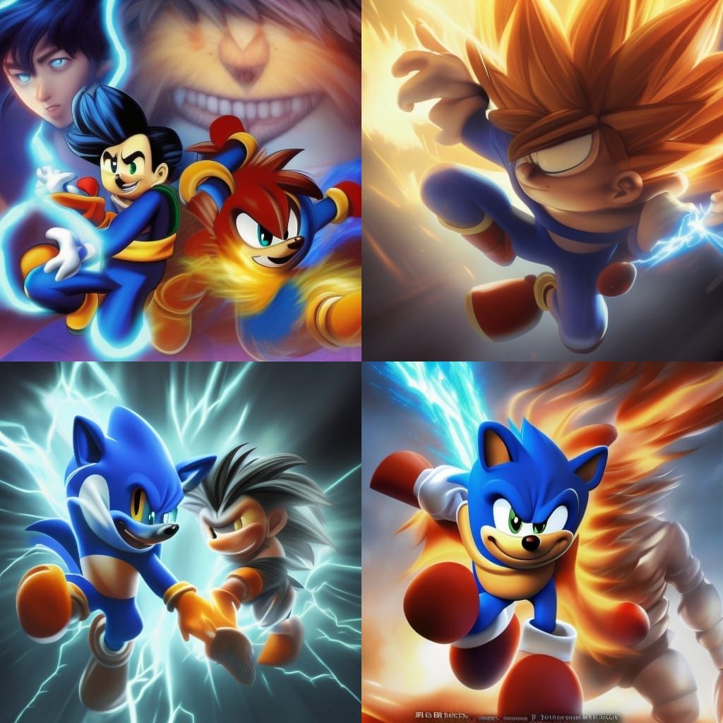 Sonic and Goku: Dark Fantasy Art in 8K