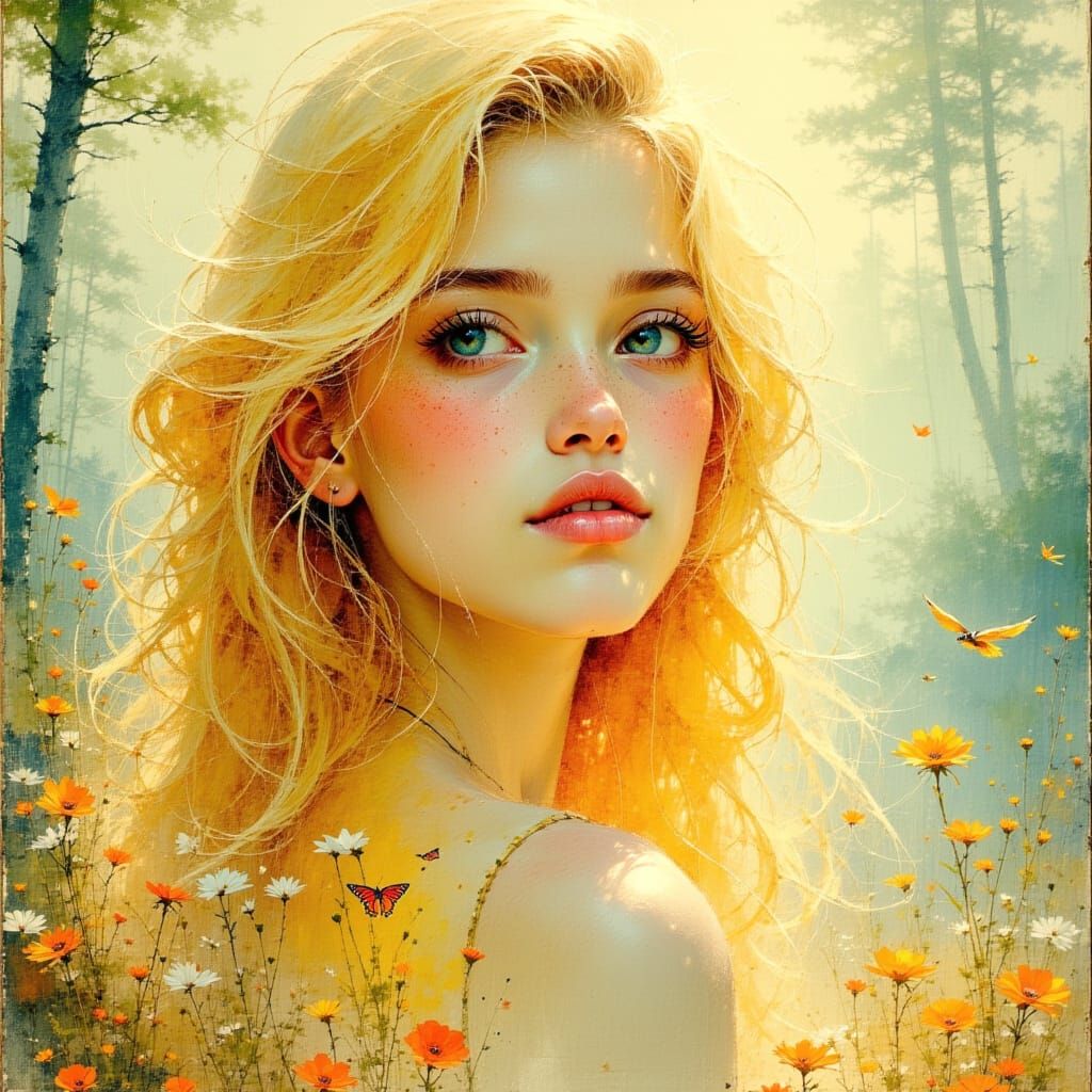 Beautiful Woman Portrait in Pencil Sketch Style