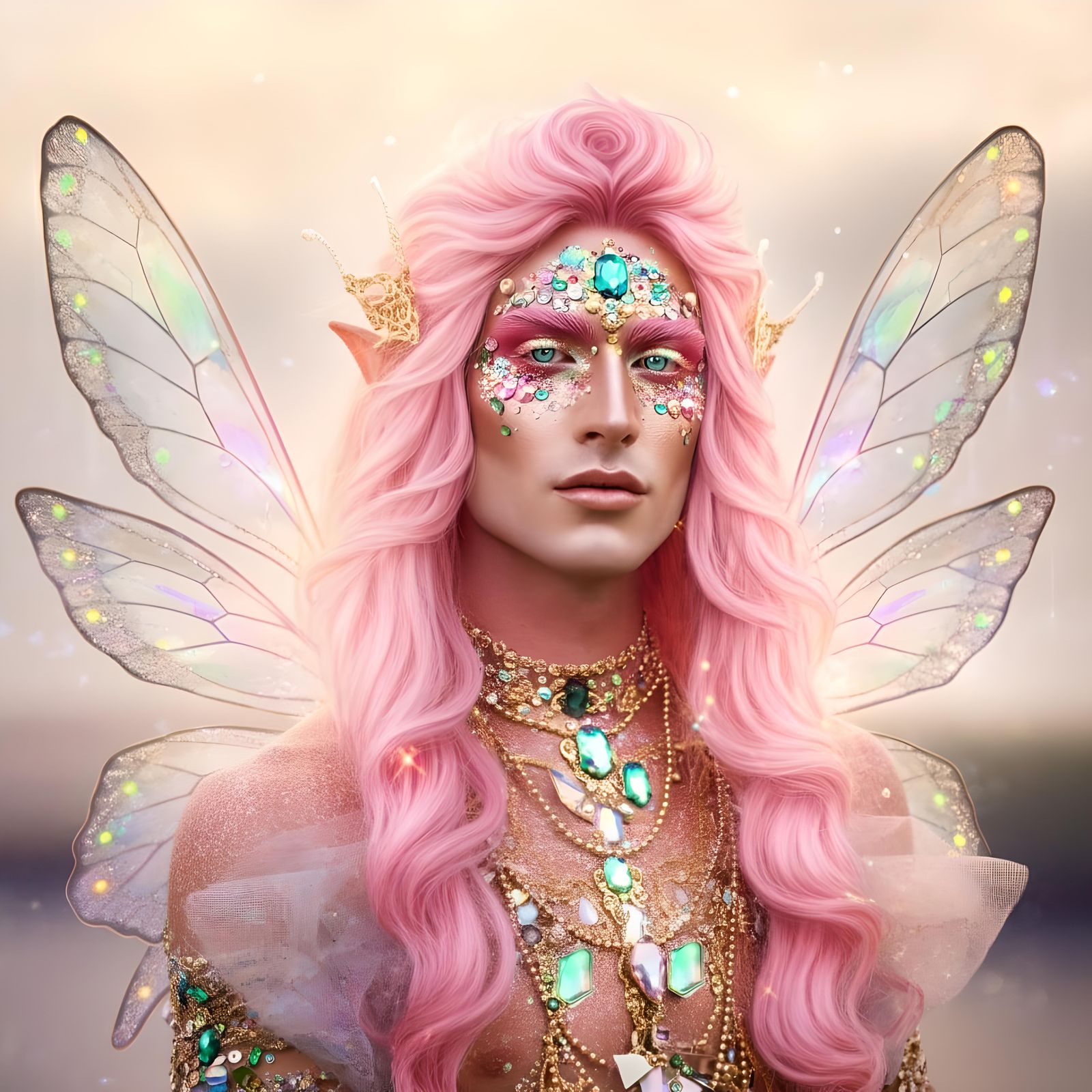 Ethereal Fairy with Pastel Hair and Glittering Makeup